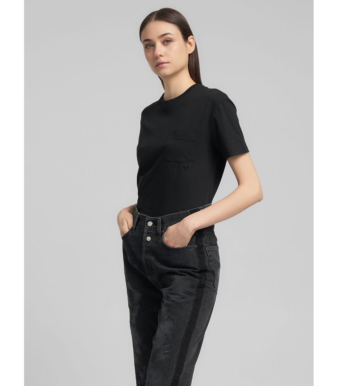 ９ZERO1ランダムステッチリサイクルコットンブラックデニム（セットアップ） 詳細画像 ブラック 4